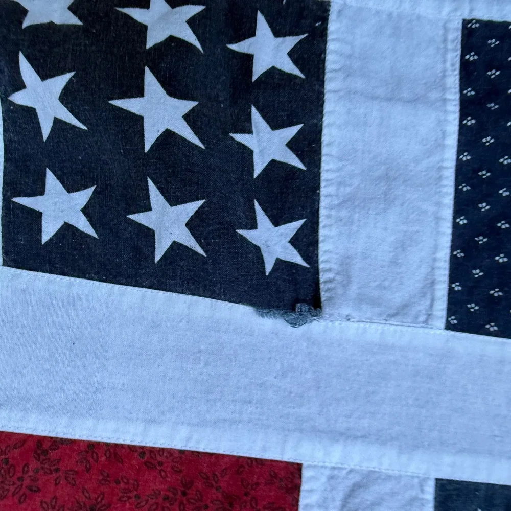 1. Handmade Patriotic Patchwork Quilt Top 70.5x54 Red White Blue Stars Americana